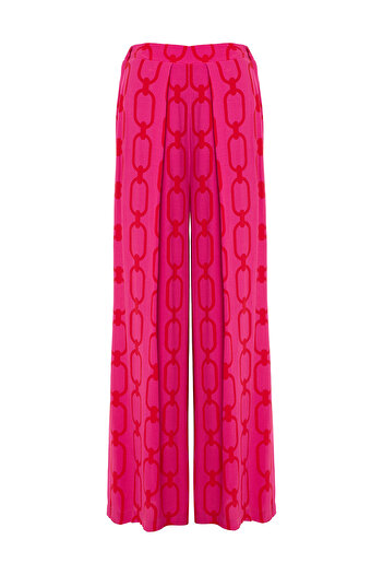 Eight Fashion Women's Fuchsia Chain Patterned Pleated Trousers