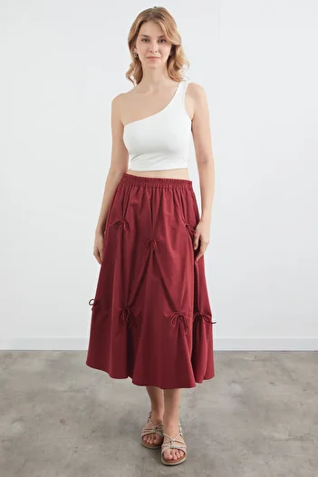 Fulla Moda Elastic Waist Ribbon Terry Cotton Fabric Skirt