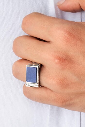 So CHIC... Poseidon’un Mührü Lapis Taşlı Cilalı Gümüş Erkek Yüzük