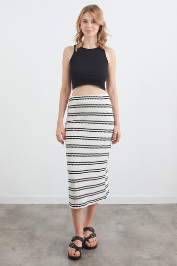 Fulla Moda Striped Elastic Waist Knitwear Skirt