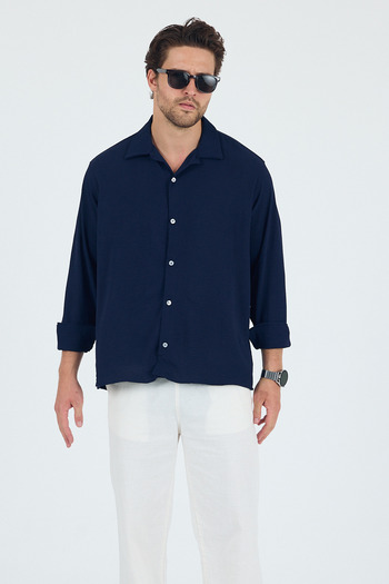 Trn JNS Ανδρικό πουκάμισο με υφή λινό oversize