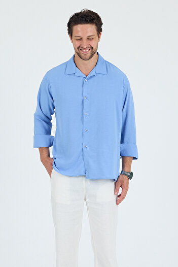 Trn JNS Ανδρικό πουκάμισο με υφή λινό oversize