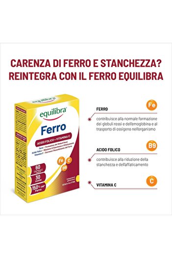 Equilibra Iron with Vitamin C and Folic Acid, 60 Capsules, Equilibra