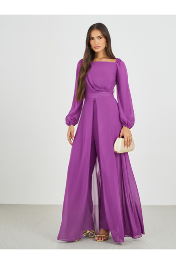 Styli Balloon Sleeve Square Neck Skirt Layer Detail Jumpsuit