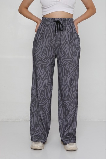 lzv Women's Patterned Ottoman Fabric Palazzo Trousers