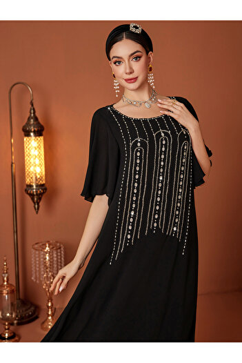 Take Two By Styli Embellished Rhinestone Short Sleeve Jalabiya