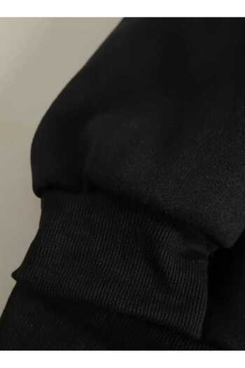 caddekombin Stitch Baskılı Bisiklet Yaka Siyah Sweatshirt