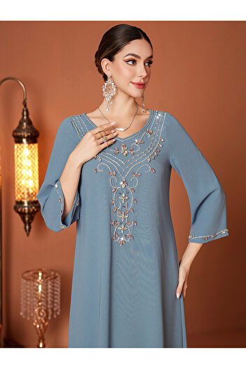 Take Two By Styli Embellished Long Sleeve Round Neck A-Line Jalabiya