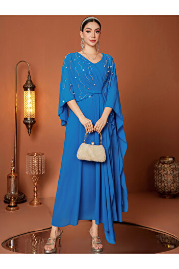 Take Two By Styli Embellished Twist Front Cape Sleeve Maxi Dress