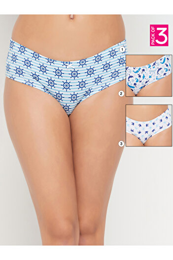 Clovia By Styli Pack of 3 - Sea Life Print Mid Rise Hipster Briefs with Inner Elastic