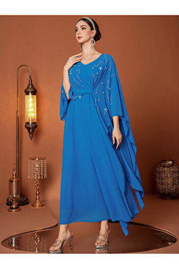 Take Two By Styli Embellished Twist Front Cape Sleeve Maxi Dress