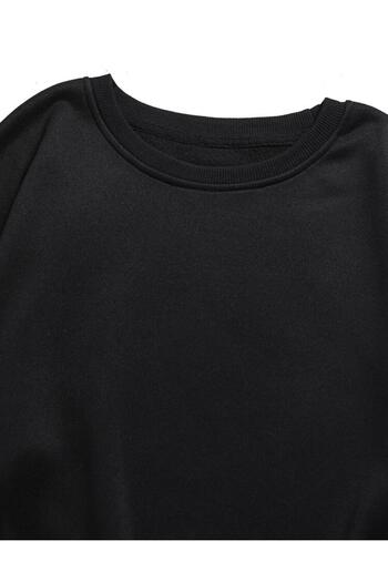 caddekombin Üç Yıldız Baskılı Bisiklet Yaka Siyah Sweatshirt