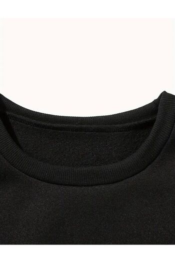 caddekombin Leopar Desenli Kalp Baskılı Bisiklet Yaka Siyah Sweatshirt