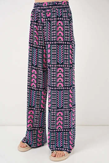 Bigdart Women's Patterned Viscose Trousers 6749 - Navy Blue