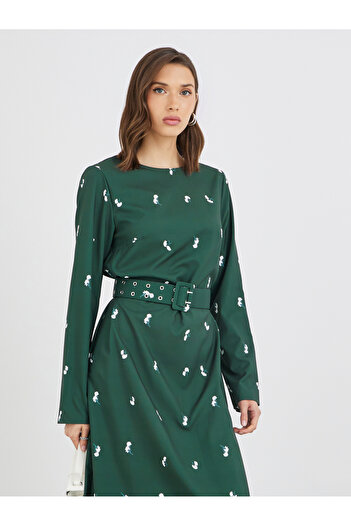 Take Two By Styli Floral Print Round Neck Long Sleeve Belted Maxi Dress