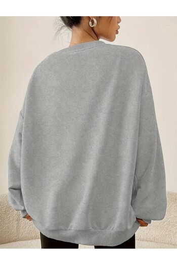 caddekombin Dandelion Printed Crew Neck Gray Sweatshirt