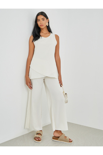 Take Two By Styli Solid Sleeveless Longline Top with Straight Leg Pants Co-Ords