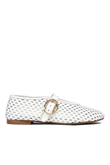 Celal Gültekin Women's White Banded Leather Ballerinas