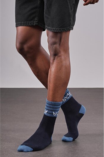 king brich 4 Pack Unisex Navy Blue Sports Socks with Logo