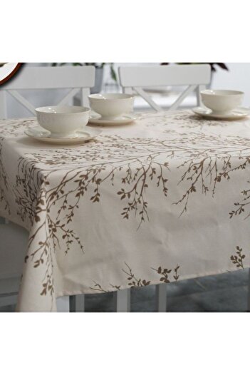 Pucioasa Teflon-coated cotton tablecloth, round, diameter 140cm, brown twigs