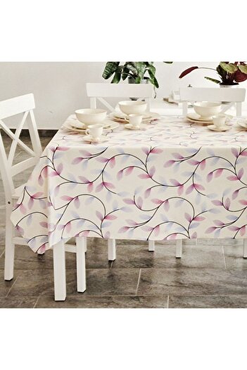 Pucioasa Teflon-coated cotton tablecloth, 160x220cm, Pink-lilac leaves