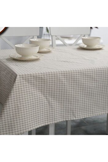 Pucioasa Teflon-coated cotton tablecloth, 160x220cm, geometric zig-zag beige