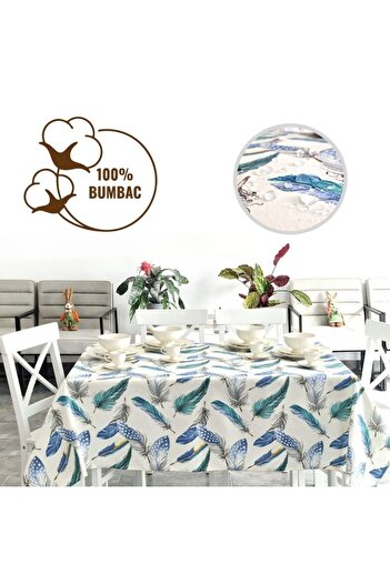 Pucioasa Teflon-coated cotton tablecloth, 160x220cm, feather pattern