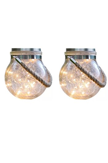 divendi-ro Set 2 X Solar Decorative Jar Lamp, Modern Design, Warm Light, Glass - Transparent