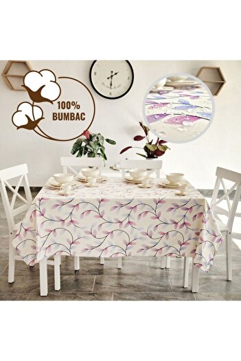 Pucioasa Teflon-coated cotton tablecloth, 160x220cm, Pink-lilac leaves