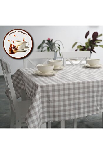 Pucioasa Teflon-coated cotton tablecloth, 120x160cm, white-gray squares