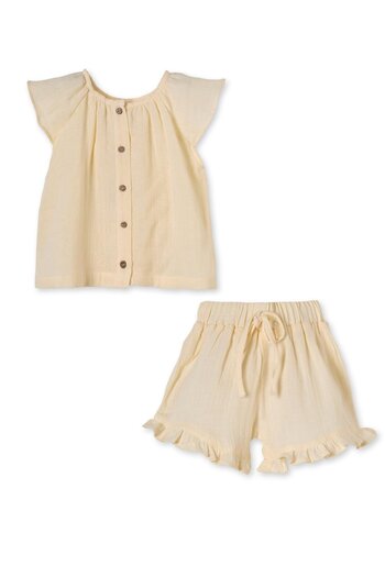 Uludağ Triko Yellow Organic Cotton Buttoned 2-Piece Girl's Muslin Set