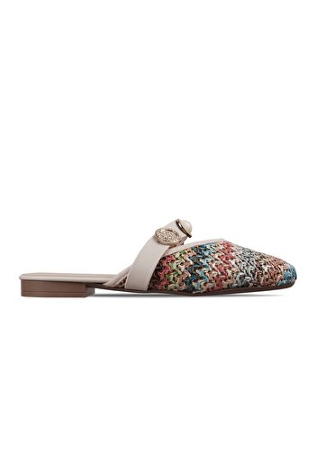 Lal Shoes & Bags Cling Women's Gold Buckle Straw Detailed Slippers-Colorful