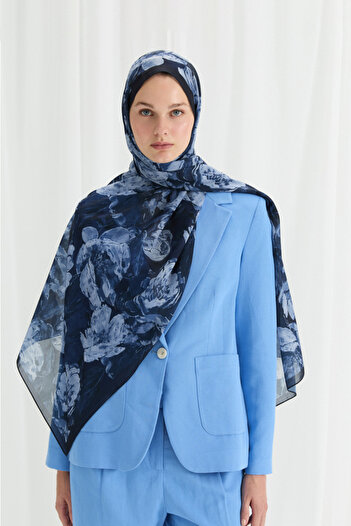 cs camellia scarf Σάλι Aura Silk Crepe - Μπλε ναυτικό