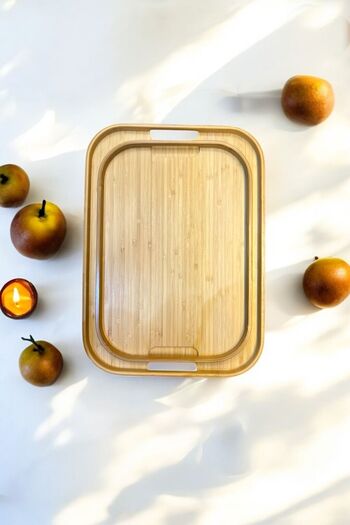Akkoyunlu home 2-Piece Bamboo Presentation Serving Tray Ellipse Tray