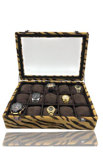 Dijital Çarşı Diji 15 Watch Box Watch Case Tiger Inside Coffee Coffee Padded