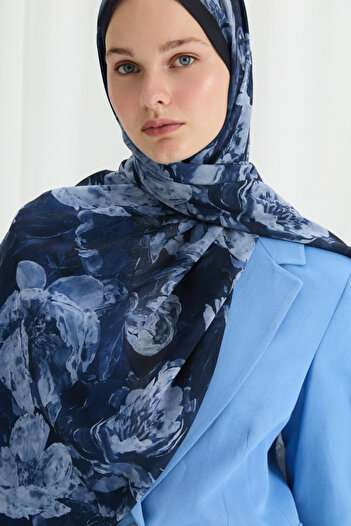 cs camellia scarf Σάλι Aura Silk Crepe - Μπλε ναυτικό