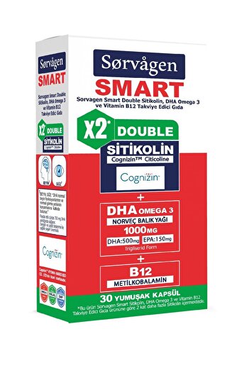Seddar Collection Sorvagen Smart Double Sitikolin Dha Omega 3 and B12 30 Capsules
