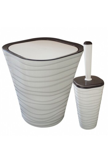 Raki Bathroom set wastebasket with toilet brush RAKI WELLE beige