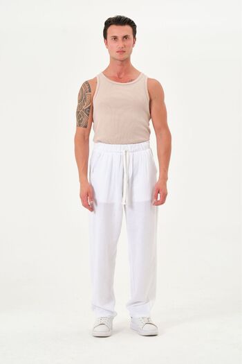 RELAXL 100% Cotton Breathable Muslin Fabric Wide Leg Baggy Fit Summer White Trousers