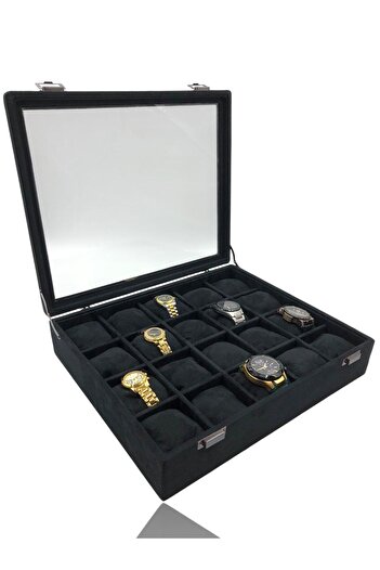 Dijital Çarşı Diji 20 Watch Box Watch Case Suede Black Inside Black Padded