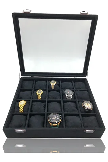 Dijital Çarşı Diji 20 Watch Box Watch Case Suede Black Inside Black Padded
