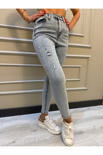 geenz manifacture Blugi skinny Carlos Laser Detail Blue cu talie înaltă
