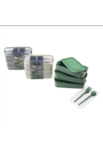 ATABY Gondol Layer G-770 Lunch Box (3 Tiers X 420ml & Fork & Spoon & Single Carrying Handle) (Pink, Y