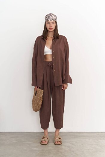 Byelmira Women's 100% Cotton Loose Suit Brown