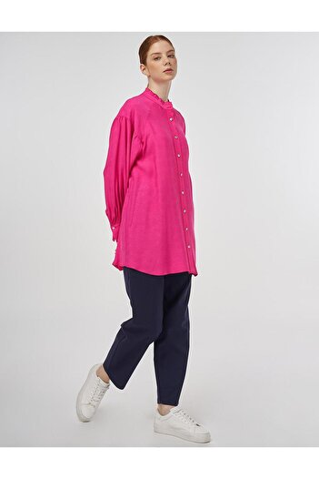 Kayra Viscose Tunic with Ruffle Collar Fuchsia