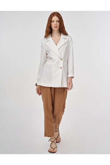 Kayra Punto Stitched Viscose Blazer Jacket Optical White