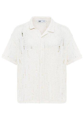 VAMOSCLO Oversize Perforated Knit Shirt Ecru