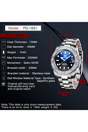 Pagani design PD-1651 Yachtmaster Erkek Otomatik Saat Lüks Mekanik Kol Saati Paslanmaz Çelik Su Geçirmez Saat