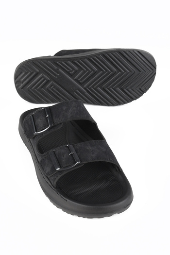 LUGMO Faux Leather Eva Slippers Men's Comfort Lightweight Slippers with Stitched Metal Buckle Non-Slip