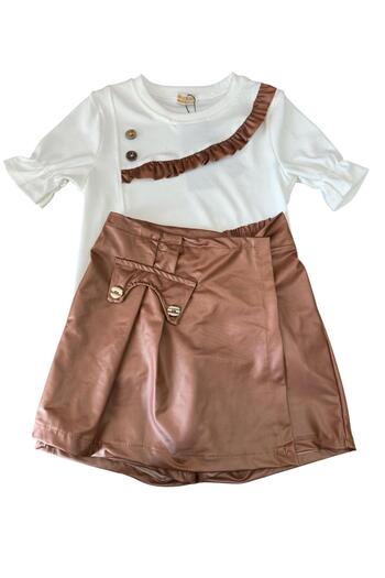 Kamex Girls' Set with Leather Shorts Skirt and Short Sleeve T-Shirt